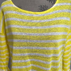 Lauren Ralph Lauren Yellow/White Stripe Linen 3/4 Drop Sleeve Sweater Top Sz XL